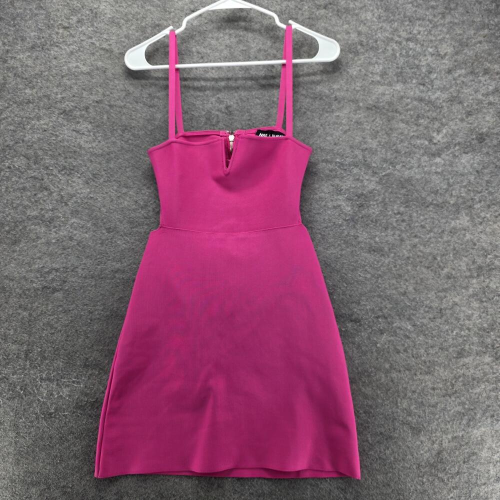 NBD x Naven Dress Womens Small Pink Fuchsia Strap Mini Bodycon Party Rayon Blend